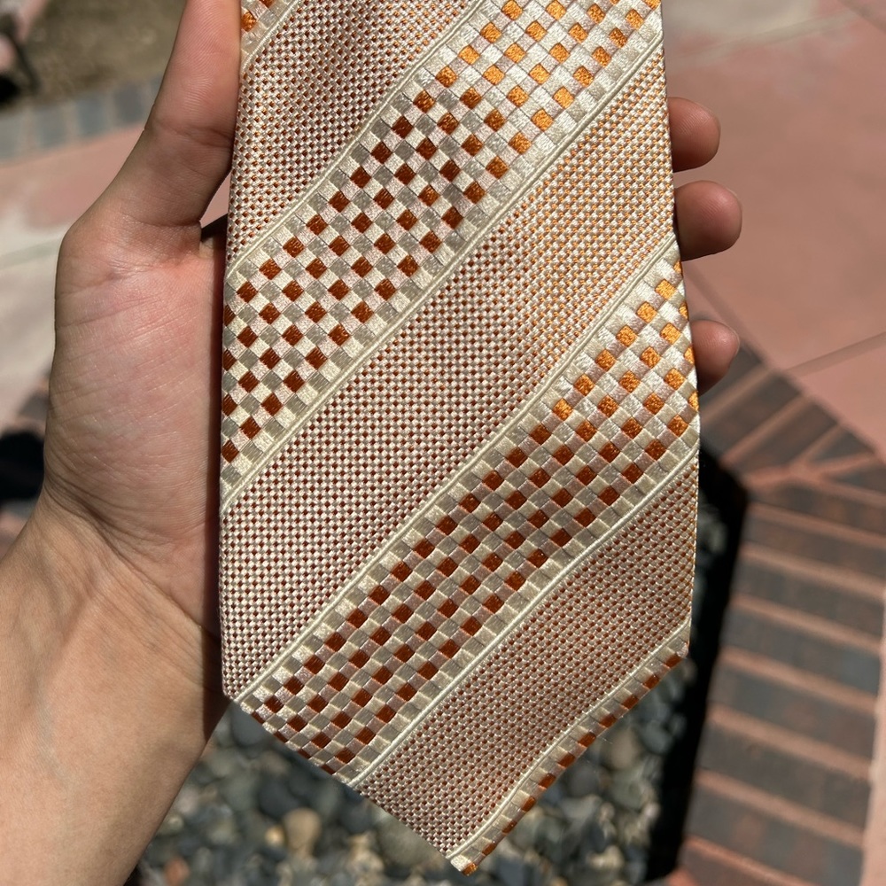 CANALI Orange And White 100% Silk Tie